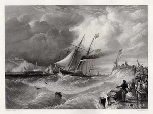 Neat 1800er WILLIAM ADOLPHUS KNELL Gravur The Dover Landung GERAHMT signiert COA - Bild 1 von 3