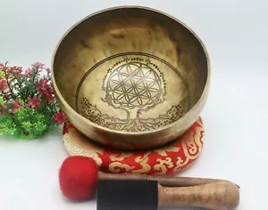 Ciotola da canto intagliata 9" "Fiore della vita" - meditazione - casa e vita - ciotola yoga - Foto 1 di 4