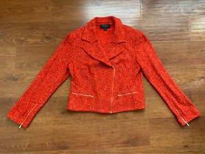 ST. JOHN COLLECTION Textured Tweed Zip Front Golden Zip Jacket Top Size 10 - Picture 1 of 5