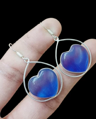 Pendiente gancho enchapado en plata de ley 925 piedras preciosas de topacio de vidrio azul joyería regalo Foto 1 de 2