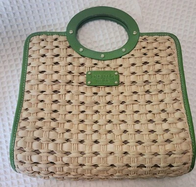 Hermoso Bolso de Mano KATE SPADE New York Paja, Cuero Verde Navaja. Foto 1 de 4