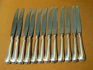 12 Menümesser 800er Silber Schweden Stockholm- Stil Augsburger Faden-TOP Klingen - Bild 1 von 16