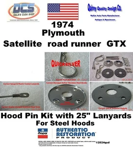 1974 Satellite road runner GTX 25" Steel Hood Pin Kit New MoPar USA - Bild 1 von 2