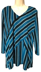 Dana Buchman Gr. XL blau gestreift 3/4 Arm Stretch V-Ausschnitt Oberteil Damen - Bild 1 von 9