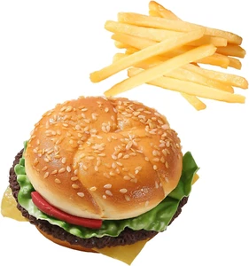 Künstlicher Hamburger & 12 künstliche Pommes Frites realistische Fake Food für Displa - Bild 1 von 12