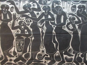 EZEKIEL MADIBA " Boycie" Woodcut Art Print South Africa Titled 'DANCERS" Signed - Picture 1 of 10
