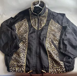 Chaqueta cortavientos EVR negra con estampado animal para mujer vintage años 90, talla M - Imagen 1 de 13