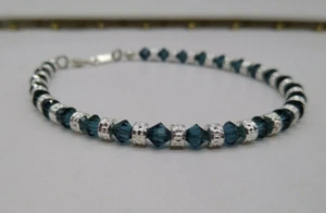 m/w Swarovski Crystal Montana Bicone & Silver Rondel Bead Anklet /Bracelet Steel - Picture 1 of 8