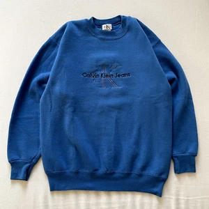 Vintage Calvin Klein Jeans Sweatshirt Medium Adult Blue Logo Crewneck 90s Rare - Picture 1 of 12