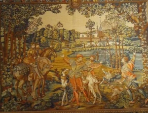 "Tapiz de pared pictórico medieval vintage francés 36""x 47"" hecho en Francia" - Imagen 1 de 7