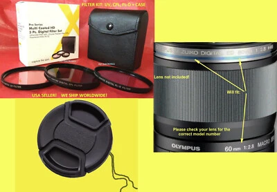LENS CAP + FILTER KIT UV CPL FLD fit Olympus M.Zuiko Digital ED 60mm f/2.8 Macro - Photo 1/4