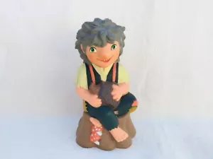 Vtg Norwegian Troll Piggy bank holding a Hedgehog - Nordic Figure - Picture 1 of 6