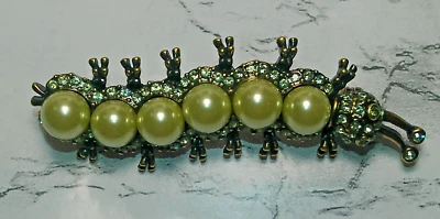 Broche Oruga Heidi Daus Pistacho Perlas Cristales Verdes Bronce Foto 1 de 4