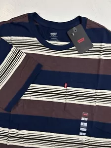 Levi's Men's LARGE Blue Striped T-Shirt Standard Pocket Short Sleeve NEW Levis L - Picture 1 of 7