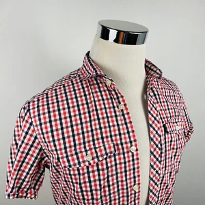 H&M Small Cotton Poplin Shirt Red White Blue Plaid Short Sleeve Button Front - Picture 1 of 4