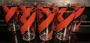 8 Tumblers Red Black Glasses vtge 5" tall holds 10 ounces stripes Christmas - Picture 1 of 7