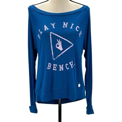 Bench Long Sleeve Play Nice Print Lightweight Sweatshirt - Blue Pink -size Small - Image 1 of 4