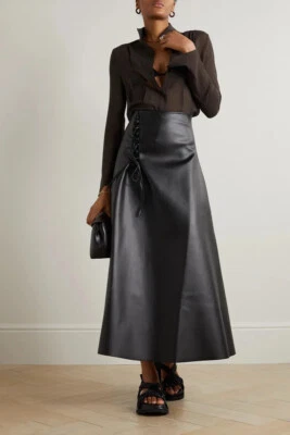 Maxi falda de cuero vegano con cordones Caes en negro talla XS NUEVA CON ETIQUETAS Foto 1 de 4