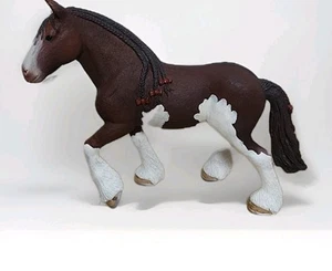 Schleich Brown White Clydesdale Mare Horse Figure Braided Mane Red Bows - Picture 1 of 7