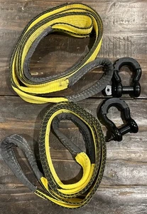 Off Road Recovery Kit (2)3" x 8' Tree Saver Strap & (2) 3/4" D Rings Tow ATV Tow - Foto 1 di 5