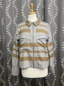 Billy Reid Women’s Lightweight 100% Cotton Full Zip Striped Jacket Gray Small - Picture 1 of 11