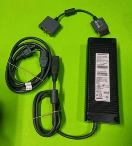 Official Microsoft Xbox 360 Fat Power Supply Cord Brick 175w + RCA Audio Adapter - Picture 1 of 9