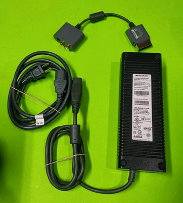 Official Microsoft Xbox 360 Fat Power Supply Cord Brick 175w + RCA Audio Adapter - Image 1 of 4