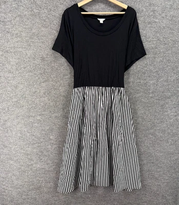 Cato Dress Women 22/24W Plus Black Striped Sheath Midi Short Sleeve Casual - Image 1 of 4
