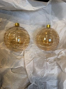 Pier 1 Imports Amber Ribbed Blown Glass Ornament - Picture 1 of 8
