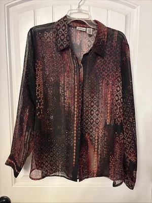 Liz Baker 女式 2 件套衬衫和贝壳 XL 码黑色轻便长袖 — 第 1/4 张图片