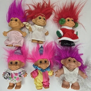 Vintage Set mit 6 Troll Puppen 3 Zoll Happy Birthday Clown Ballerina Engel Weihnachten  - Bild 1 von 17