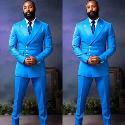 Moda Trajes Para Hombre 2 Piezas Banquete Esmoquin Doble Pecho Formal Blazer Pantalón Foto 1 de 4
