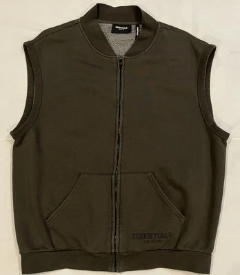 Fear of God Essentials mensz M Full Zip Fleece Vest "Olive" FW18 - Image 1 of 4