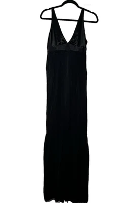 Maxi Vestido Vera Wang Maids Talla 8 Negro Satinado Gasa Línea A Volantes en Niveles Foto 1 de 4