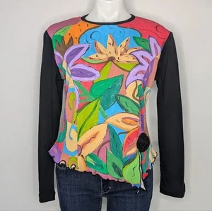 Vintage Deadstock LRW buntes handbemaltes asymmetrisches Langarmshirt L - Bild 1 von 9
