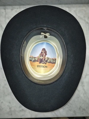Vintage Stetson 3X Beaver Gambler Western Hat Size 7 – Black Felt with Tooled... - Image 1 of 4