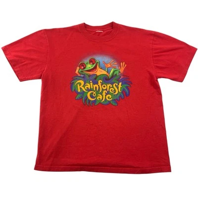 Camiseta De Colección Rainforest Café Para Hombres L Rana Cha Cha Roja Camiseta Cuadrada Foto 1 de 4