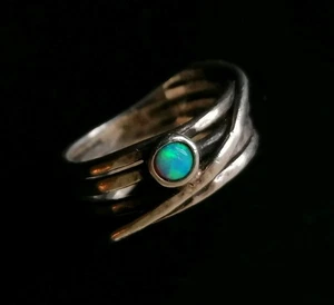 925 Sterling Silber Blau Opal Ring Boho Edelstein Statement Kunsthandwerk P 1/2 6,82 g  - Bild 1 von 18