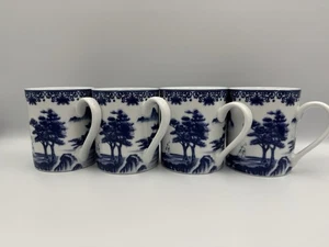 Canton Blue / 4er Set Kaffeetassen / klassische asiatische Bergdorf Pagoden Szene - Bild 1 von 6