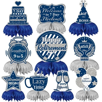 10 Pcs Retirement Party Decorations, Blue Silver Retirement Table Honeycomb Cent - Image 1 of 4