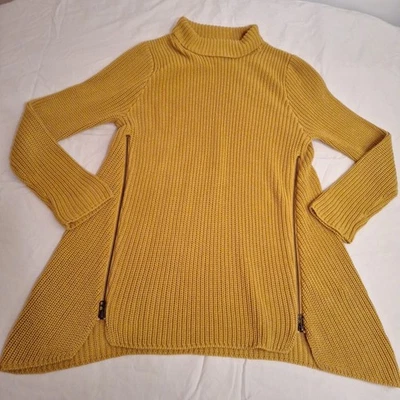 Habitat Turtleneck Sweater Women's S Mustard Yellow Side Zip Knit Tunic Sweater - Image 1 of 4