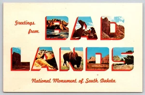 Postcard Greetings from Badlands National Monument South Dakota Sand Beige - Picture 1 of 2