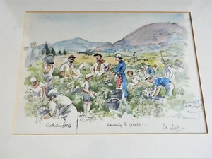 1928~Adrian Hill Framed Watercolor Painting~"Harvest the Grapes"~Hand Signed - Picture 1 of 9
