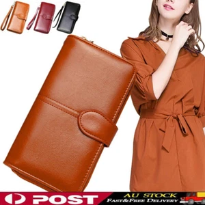 Women PU Leather Wallet Zipper Lady Long Card Holder Coin Phone Bag Case Purse - Picture 1 of 14