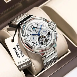 POEDAGAR Men's Automatic Tourbillon Watch Fashion Waterproof Stainless Steel NEW - Picture 1 of 7