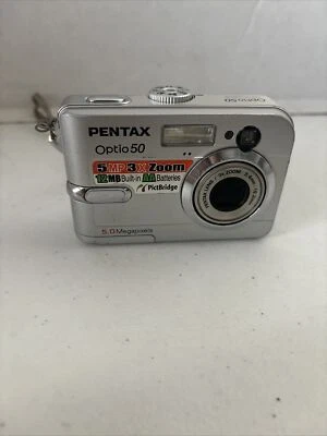 Pentax Optio 50 5.0MP Compact Digital Camera Silver Point & Shoot Cracked Screen - Image 1 of 4