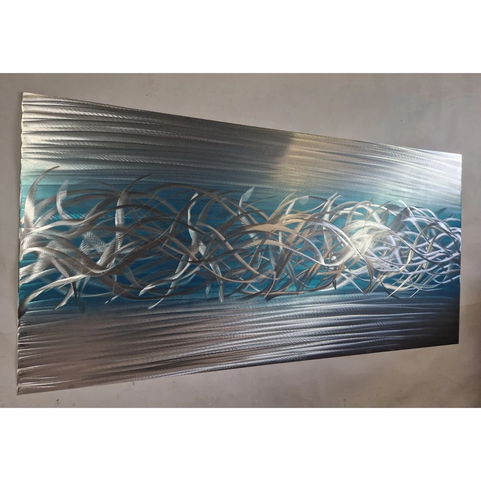 Modern abstract Contemporary metal wall art. Charged. Teal and Silver  - Image 1 of 3