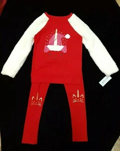 Cat & Jack Set Girls Leggings and Pullover Kitty Santa Holiday Winter Size M NWT - Picture 1 of 4