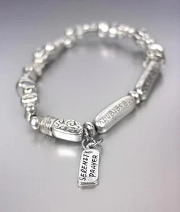 INSPIRATIONAL Silver Bible AA Scripture SERENITY PRAYER Charm Stretch Bracelet - Picture 1 of 3