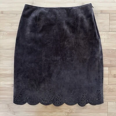 Falda lápiz de cuero gamuza Lord & Taylor para mujer talla 4 corte láser piel de ciervo tostada Foto 1 de 4